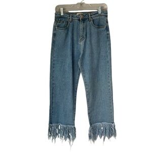 Forever 21 High Waist Baggy Fit Fringe Hem Jeans, 27